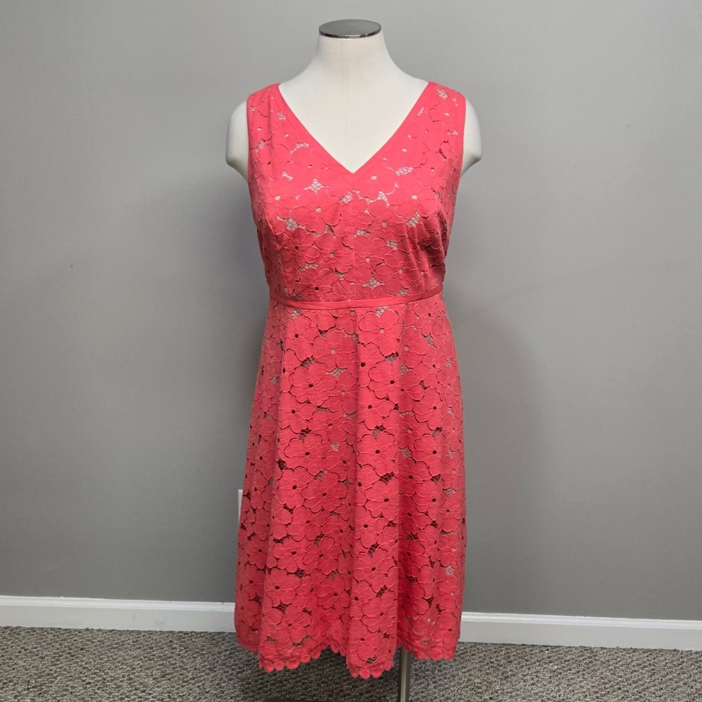 Adrianna Papell Midi Dress Plus Size 22W Pink Fit‎ & Flare Floral Lace Romantic
